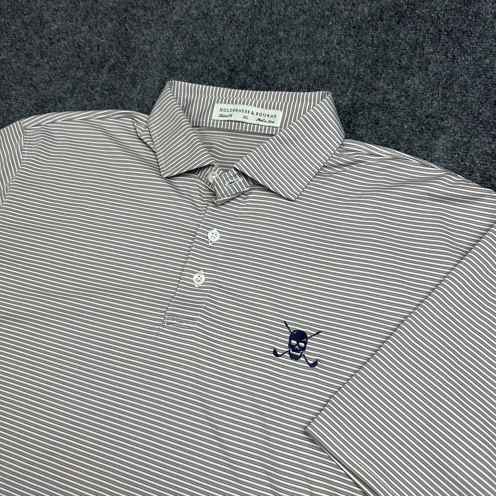 Holderness & Bourne The Gresham Golf Polo Brown Striped Mens Xl Gasparilla